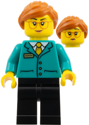 Postmaster - Dark Orange Ponytail, Glasses, Dark Turquoise Jacket, Black Legs (hol389)