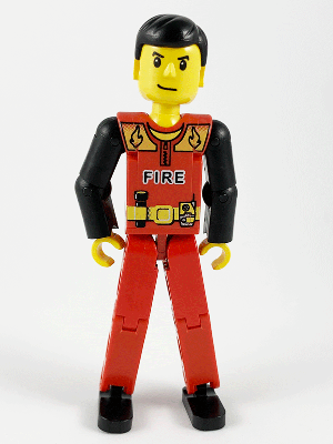 Technic Figure Red Legs, Red Top with Black 'FIRE', Black Arms (Fireman) - Without Sticker (4119035) (tech023)