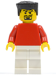 Plain Red Torso with Red Arms, White Legs, Black Flat Top Hair (Soccer Player) (soc119)