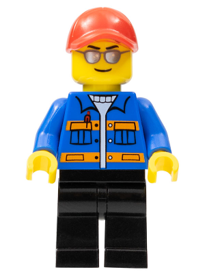 Race Marshal - Blue Jacket with Pockets and Orange Stripes, Black Legs, Red Cap with Hole, Silver Sunglasses (sc010)
