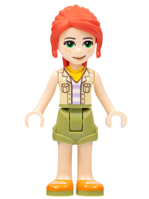 Friends Mia - Olive Green Shorts, Orange Shoes, Tan Vest, Bright Light Orange Scarf (frnd0527)
