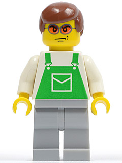 Overalls Green with Pocket, Light Bluish Gray Legs, Orange Sunglasses, Reddish Brown Hair (ovr041)