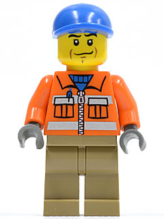 Construction Worker - Orange Zipper, Safety Stripes, Orange Arms, Dark Tan Legs, Blue Short Bill Cap (cty0293)