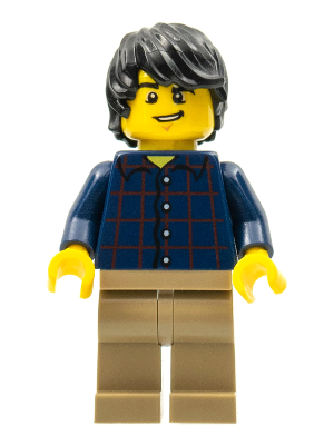 Plaid Button Shirt, Dark Tan Legs, Black Tousled Hair, Lopsided Grin, Chin Dimple (twn255)