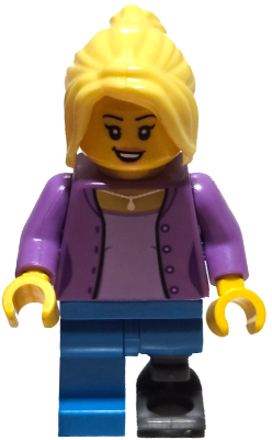 LEGO Brand Store Customer - Female, Medium Lavender Jacket, Dark Azure Legs with Prosthetic Leg, Bright Light Yellow Hair (tls125)