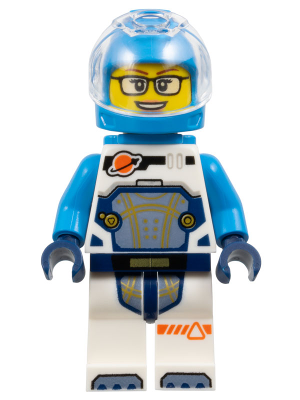 Astronaut - Female, White Spacesuit with Dark Azure Arms, Dark Azure Helmet, Trans-Clear Visor, Dark Azure Jet Pack, Glasses (cty1693)