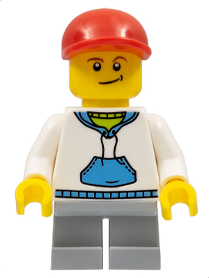 Child - Boy, White Hoodie with Medium Blue Pocket, Light Bluish Gray Short Legs, Red Cap (cty0184)