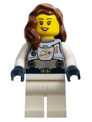 Astronaut - Female, Flat Silver Spacesuit with Harness and White Panel with Classic Space Logo, Reddish Brown Hair (twn411)