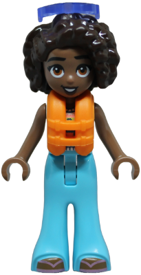 Friends Aliya - White Crochet Top, Medium Azure Trousers Bell-Bottoms, Metallic Pink Flip Flops, Orange Life Jacket, Trans-Purple Sunglasses (frnd0842)