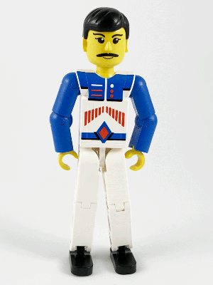 Technic Figure White Legs, White Top with Red Arrow-Type Stripes Pattern, Blue Arms (4105223) (tech037)