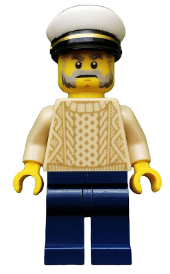 Sailor Captain - Male, Tan Sweater, Dark Blue Legs, White Cap, Beard and Sideburns (idea032)