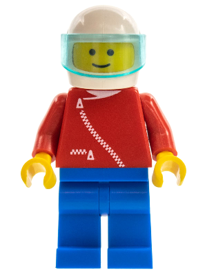 Jacket with Zipper - Red, Blue Legs, White Helmet, Trans-Light Blue Visor (zip013)