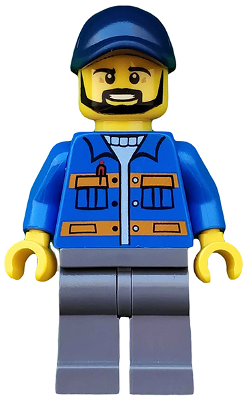 Blue Jacket with Pockets and Orange Stripes, Dark Bluish Gray Legs, Dark Blue Cap with Hole, Black Beard (cty0576)