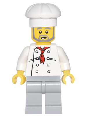 Chef - White Torso with 8 Buttons, Light Bluish Gray Legs, Gray Beard (twn120)