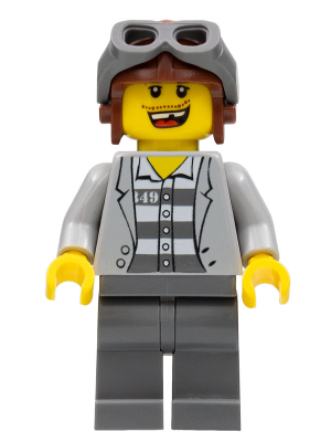 Police - Jail Prisoner Jacket over Prison Stripes, Dark Bluish Gray Legs, Aviator Cap and Goggles, Missing Tooth (cty0282)