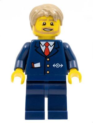 City Bus Driver - Dark Blue Suit with Train Logo, Dark Tan Short Tousled Hair, Beard (cty0787)