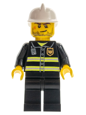 Fire - Reflective Stripes, Black Legs, White Fire Helmet, Crooked Smile with Scar (cty0531)