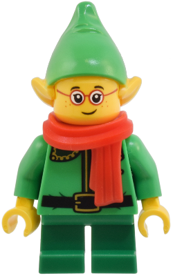 Elf - Bright Green Coat with Dark Green Collar and Gold Horn, Red Scarf, Glasses (hol366)