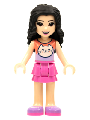 Friends Emma - Coral and Lavender Cat Shirt, Dark Pink Skirt, Medium Lavender Shoes (frnd0465)