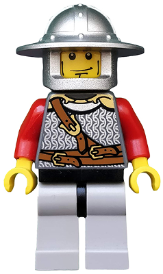 Kingdoms - Lion Knight Scale Mail with Chest Strap and Belt, Helmet with Broad Brim, Vertical Cheek Lines (cas447)