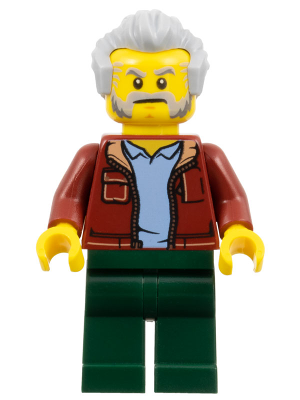Man, Dark Red Jacket with Bright Light Blue Shirt, Dark Green Legs, Light Bluish Gray Hair, Beard and Sideburns (Rescue Helicopter Transport Driver) (cty1336)