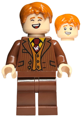 George Weasley - Reddish Brown Suit, Dark Red Tie, Smiling / Laughing (hp435)