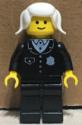 Police - Suit with 4 Buttons, Black Legs, White Pigtails Hair (cop046)
