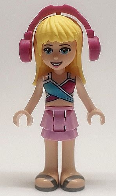 Friends Stephanie - Bright Pink Layered Skirt, Magenta and Medium Blue Swimsuit Top, Headphones (frnd0398)