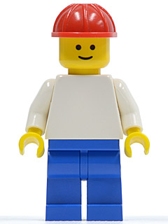 Plain White Torso with White Arms, Blue Legs, Red Construction Helmet (pln154)