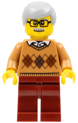 City Newsstand Visitor - Medium Nougat Argyle Sweater, Dark Red Legs, Light Bluish Gray Hair (cty0786)
