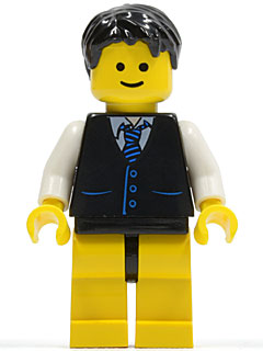 Black Vest with Blue Striped Tie, Black Hips and Yellow Legs, Black Short Tousled Hair (twn104)
