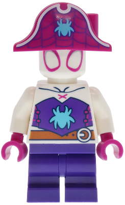Ghost-Spider (Gwen Stacy) - Dark Purple Medium Legs, Magenta Pirate Hat, Medium Azure Spider Logo, Dark Orange Belt (sh1109)