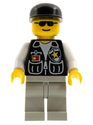 Police - Sheriff Star and 2 Pockets, Light Gray Legs, White Arms, Black Cap, Black Sunglasses (cop057)