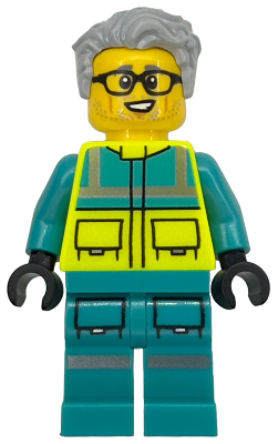 Paramedic - Male, Dark Turquoise and Neon Yellow Safety Vest, Legs with Silver Reflective Stripes, Glasses, Light Bluish Gray Hair (cty1915)