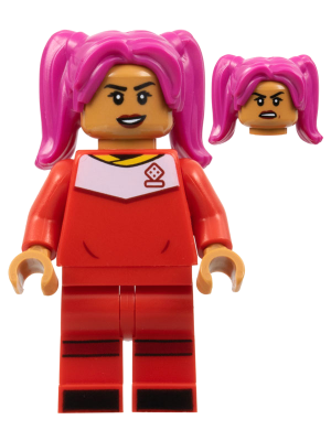 Soccer Player, Female, Red Uniform, Medium Nougat Skin, Magenta Hair (idea127)