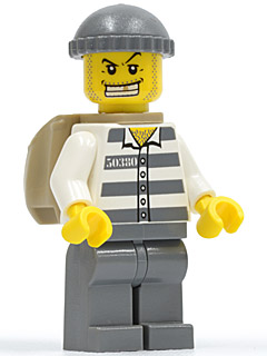 Police - Jail Prisoner 50380 Prison Stripes, Dark Bluish Gray Legs, Dark Bluish Gray Knit Cap, Gold Tooth, Backpack (cty0203)