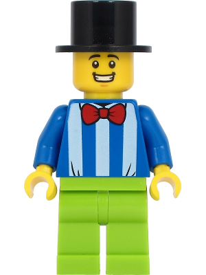 Fairground Worker - Male, White Stripes and Red Bow Tie, Lime Legs, Black Top Hat (twn413)