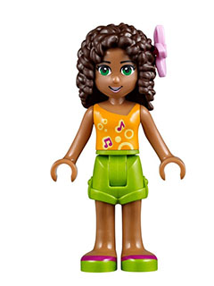Friends Andrea - Lime Shorts, Bright Light Orange Top with Music Notes, Flower (frnd0094)