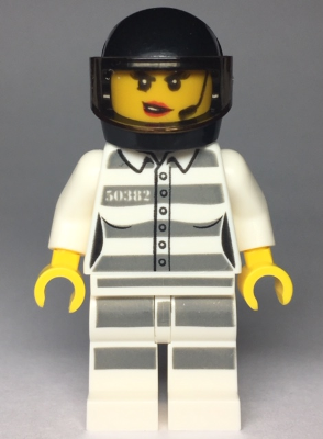 Sky Police - Jail Prisoner 50382 Prison Stripes, Female, Scowl with Red Lips and Open Mouth, Black Helmet (cty0998)