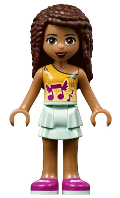 Friends Andrea - Light Aqua Layered Skirt, Bright Light Orange Top with Winged Music Notes (frnd0260)