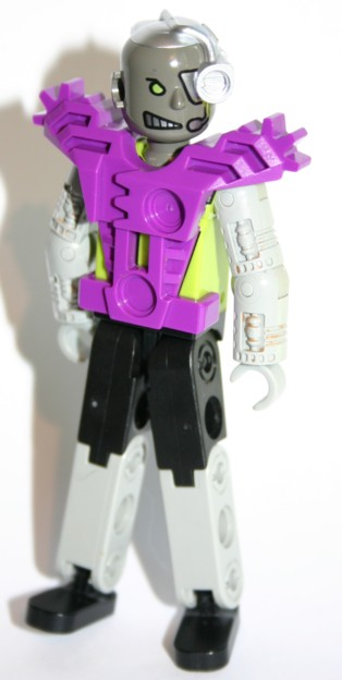 Technic Figure Cyber Person, Black Legs, Purple Armor, Mechanical Arms, Dark Gray Head, Cyborg Eyepiece (tech035a)