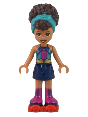 Friends Andrea - Dark Turquoise Halter Top, Dark Blue Skirt with Magenta Boots, Dark Turquoise Head Wrap, Red Roller Skates (frnd0530)