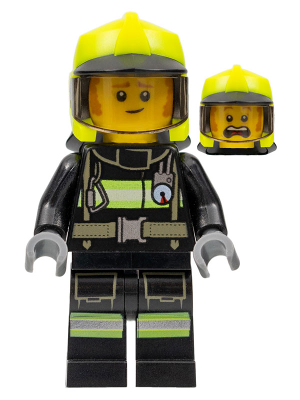 Fire - Fireman Clemmons, Reflective Stripes with Utility Belt, Black Legs, Neon Yellow Fire Helmet, Trans-Brown Visor, Sideburns (cty1358)