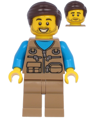 Male with Dark Tan Vest Over Dark Azure Shirt, Dark Tan Legs, Dark Brown Hair (twn398)