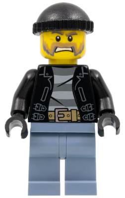 Police - City Bandit Male with Brown and Gray Beard, Black Knit Cap (cty0621)