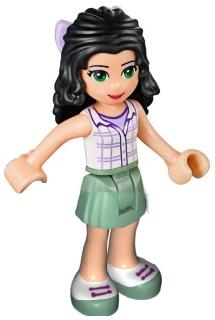 Friends Emma - Sand Green Skirt, White Plaid Button Shirt, Bow (frnd0095)