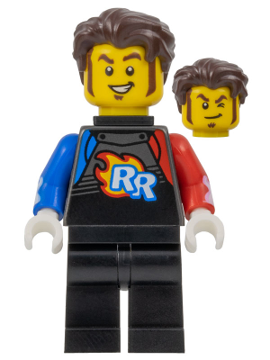 Rocket Racer - Stuntz Driver, Black Jumpsuit with Blue and Red Arms, Dark Brown Hair (cty1578)