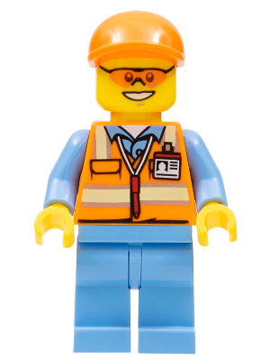 Orange Safety Vest with Reflective Stripes, Medium Blue Legs, Orange Short Bill Cap, Orange Sunglasses (cty0677)