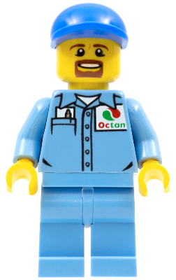 Medium Blue Uniform Shirt with Pocket and Octan Logo, Medium Blue Legs, Blue Short Bill Cap, Goatee (cty0679)