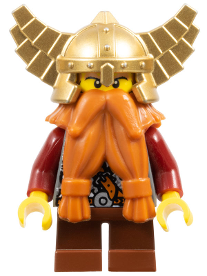 Fantasy Era - Dwarf, Dark Orange Beard, Metallic Gold Helmet with Wings, Dark Red Arms (cas395)